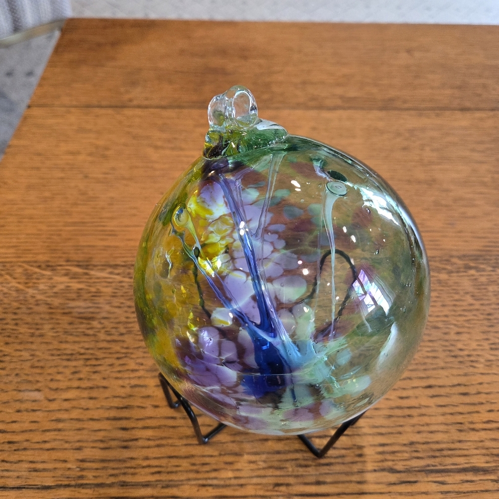 Kitras Hand Blown Art Glass Tree Of Life Enchantment 6" Large Orb Ball Ornament